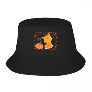 Boinas Gatito Con Una Calabaza Sombrero De Cubo Panamá Niños Bob Sombreros Otoño Pescador Verano Playa Pesca Gorras Unisex