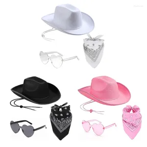 Bérets à large bord pour femmes, chapeau de Cowgirl, haut occidental, lunettes de Jazz, écharpes, Costume de fête d'enterrement de vie de jeune fille, vente en gros