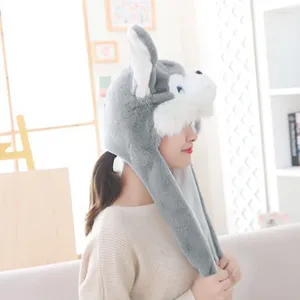 Bérets illuminent le chapeau d'animal en peluche Husky avec des oreilles mobiles drôle chiot chien LED brillant oreillette casquette en peluche Cosplay Po Prop