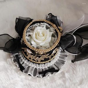 Bérets Lolita à volants en dentelle avec pendentif en perles, haut-de-forme, fil Vintage, Royal Anime, casquette de Cosplay, Cocktail, Tea Party, couvre-chef, pince à cheveux