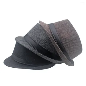 Boinas Hombres Invierno Grueso Cálido Fieltro Fedora Sombreros Otoño Clásico Papá Jazz Estilo Británico Caballero Gorra Plana Top Panamá Sombrero