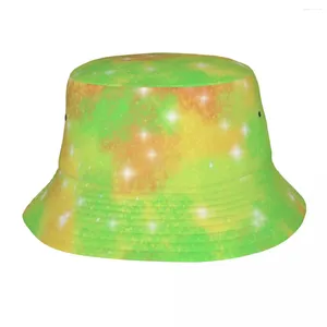 Boinas Naranja Shine Bucket Hat Galaxy Patrón clásico Sombreros Fisherman para gorros de viaje de playa portátiles unisex Visor de diseño al aire libre