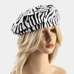 Bérets peinture artiste béret chapeaux pour femmes filles zèbre vache motif noir blanc marée casquette directeur chapeau mode automne hiver