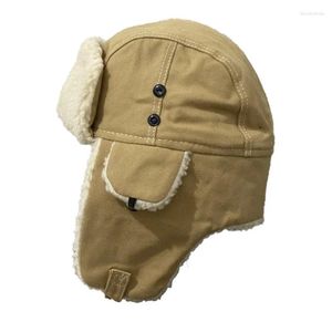 Bérets vente Gorro Ruso chapeau russe femme hiver solide cachemire chaud oreillette mâle extérieur Ushanka trappeur ski bombardier pilote hommes