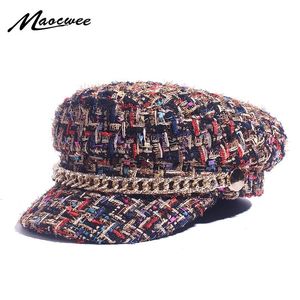 Bérets Printemps Chapeaux Militaires Petite Grille Vintage Marin Pour Femmes Fil Tweed Yacht Capitaine Chapeau Doux Vent sboy Cap 230831