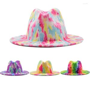 Bérets Two Tone Classic Habyd Trendy Felt Colorful Wholesale Pâle Sunday Tie Dye Extra large Brim Fedora pour hommes Chapeaux Women