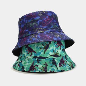 Boinas Sombrero de pescador de algodón con estampado de dinosaurio pequeño unisex Sombreros de cubo de doble cara Gorra de pesca al aire libre Protección UV Gorras de viajeBoinas Bere