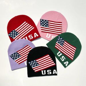 Bérets unisexe drapeau américain drapeau tricoté chapeau lettre Jacquard automne hiver bonnet casquette Y2k Hip Hop Street Cold