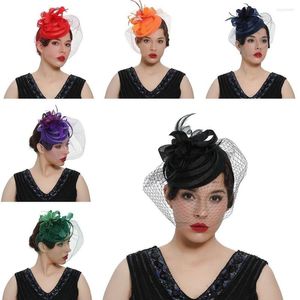 Bérets Fascinators de mariage Top Hat Royal Ascot Race Fascinator Chapeaux Cocktail Tea Party Plume Fleur Bandeau Chapeaux