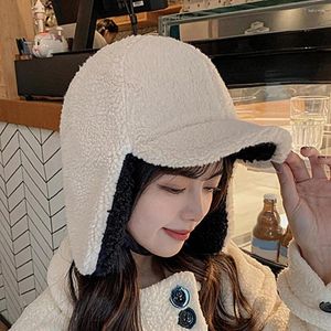 Bérets casquette d'hiver bord étendu décoratif résistant au froid oreille rabat artificiel laine d'agneau vélo dames chapeau pour l'extérieur