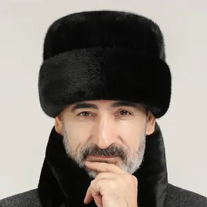 Bérets chapeau d'hiver pour hommes casquettes de fourrure oreille protéger épais chapeaux chauds écharpe père grand-père casquette en coton