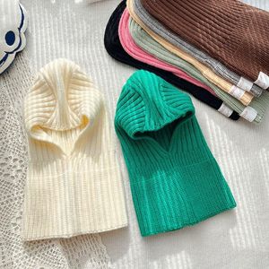 Bérets d'hiver enfants tricoté chapeau écharpe une pièce couleur unie garçon fille chaud foulards à capuche coréen doux épais enfants casquette foulard