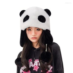 Boinas Winter Panda Hat Plush Trapper Earflap Beanie Ear Bomber Hooded Fleece