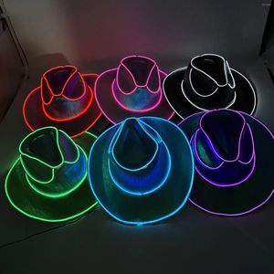 Boinas Disco inalámbrico Glow LED Colorido Sombrero de vaquero para hombres Bar Suministros para fiestas Luz de neón intermitente Knight Western