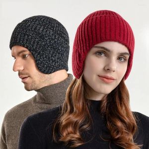 Bérets d'hiver pour femmes et hommes, couleur unie, chapeau tricoté, Protection des oreilles, sans bords, chaud, résistant au froid, épais, unisexe