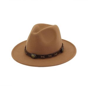 Bérets Chapeau De Feutre De Laine Panama Trilby Jazz Fedoras Chapeaux Avec Ceinture Marron À Bord Plat Top De Fête Formel Pour Femmes Hommes Unisexe GH-450Bérets