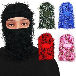 Bérets Y2K brodé Baraklava masque de ski complet mode tricoté camouflage chapeaux unisexe chapeau hiver coupe-vent femmes hommes