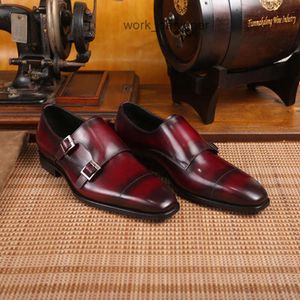 Berluti High End Mens Patchwork Le cuir double bouton moine Chaussures moines confortables tenue formelle haut de gamme en cuir extérieur en cuir extérieur pur à la main AOHH peint à la main