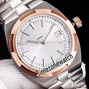 Mejor edición New Overseas 4500V / 110A Dial blanco Cal.5100 Reloj automático para hombre Zafiro Dos tonos Oro rosa Bisel Banda de acero Relojes para caballeros