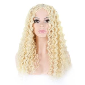 Mejores productos para el cabello para rizadas Europa y Americana Kinky Curly Wig Resistente a la alta temperatura Matte Fibra sintética Long Human Wigs