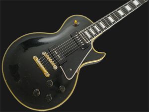 Meilleur Custom 1958 Reissue P90 Pickup Black Beauty Guitare électrique Touche en ébène, reliure jaune 5 plis, pickguard noir, incrustation de bloc de perles blanches 258
