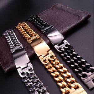 Meilleur prix vente chaude en acier inoxydable pur argent / or / noir double chaîne gourmette Grand ID Bracelet bracelet bijoux pour hommes 22mm 9 pouces