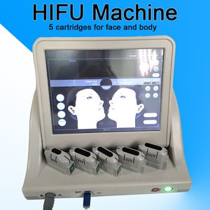 Máquina para el cuidado de la piel HIFU Estiramiento facial Ultrasonido portátil Eliminar las arrugas del cuello Dispositivo Equipo de salón con 5 cartuchos