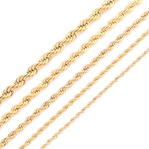Best Seller Cadena de cuerda chapada en oro de alta calidad Collar de acero inoxidable para mujeres Hombres Cadenas de cuerda trenzada de moda dorada Regalo de joyería 2 3 4 5 6 7 mm