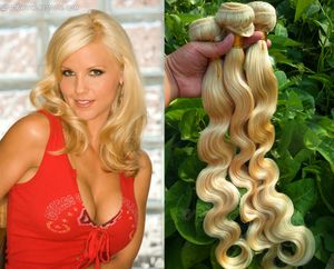 Best-seller Platinum Blonde extensions de cheveux fermeture de dentelle brésilienne malaisienne indienne péruvienne vague de corps armure pleine tête 3pc en gros