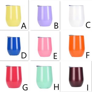 Vaso de vino colorido de 12 oz con tapa Vasos de flauta de acero inoxidable 304 Copa de vino de doble pared multicolor Z11