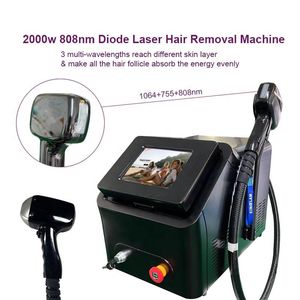 Meilleure vente Diode Laser Hair Removal Machine Home Use 808nm Diode Laser Skin Rajeunissement 2000w Diode Laser Hand Piece with Cooling System 3 Wavelengths