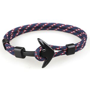 Mode hommes et femmes à la main coloré Paracord noir ancre bracelet à breloques 12 pièces en gros