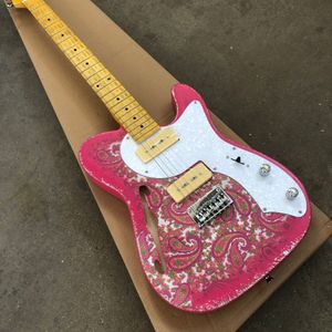 TL Relic Pink Paisley P90 pastillas F agujero Semi hueco cuerpo China instrumento Musical Guitarra eléctrica envío gratis Guitare