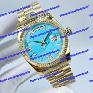 Meilleure vente montre 128238 128235 2813 machines automatiques montre pour femme 36mm couleur turquoise diamant cadran or bracelet en acier inoxydable verre saphir montres pour hommes