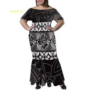 Robe Sexy en soie de lait pour femmes, grande taille 8XL, épaules dénudées, Art de l'île du pacifique, Image personnalisée, robe asymétrique en queue de poisson, meilleure vente