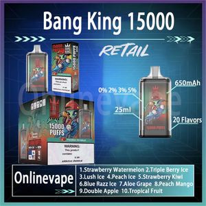 Best-seller BANG KING 15000 Bobine de maille E-liquide 25 ml Indicateur de puissance rechargeable de type C Indicateur d'huile crazvapes Bang Digital Vape Pen