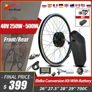 Bicycle 48V 250W500W KIT EBIKE CONVÉNION 13/16AH BATTLE DE BATTLE DE BATUIE Kit de conversion Brushless Hub Motor Electric Bike 20''24''26''29''700C