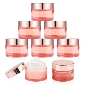 Pot de crème pour le visage en verre rose pot vide bouteille en verre épais contenant de pot de crème cosmétique avec couvercle en or rose et doublures intérieures 5g 10g 15g 20g 30g 50g 60g 100g