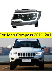 Lámpara frontal de lente Bifocal para Jeep Compass, faros LED 2011-16, faros LED para coche, señal de giro tipo serpentina, luces de Luz De Carretera