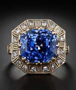 Anillos de piedra de circón azul grande para mujer, anillo de compromiso de color dorado de alta calidad, tamaño 610, joyería para fiesta para niñas, regalos Bague5303830