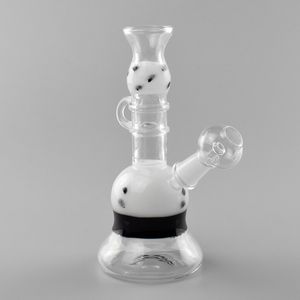 ¡Gran venta de liquidación de cachimba! El tubo de agua de cristal alto del 18cm blanco con el tabaco negro de la forma de la tetera del punto de la onda bong