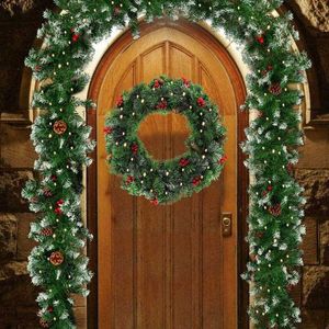 Gran oferta, decoración de guirnalda navideña para escaleras, chimenea, pino, interior, árbol de Navidad al aire libre con luz LED (1,8 m) H0924