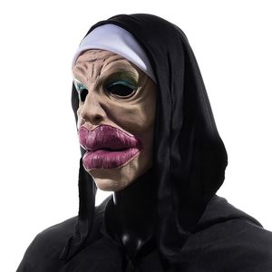 Grote Lippen Horror Nun Kostuum Masker Latex Halloween Kostuum Voor Vrouw Heks Enge Nun Cosplay Party Carnaval Halloween Prop