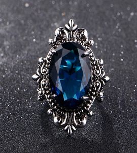 Big Peacock Blue Sapphire Rings para mujeres hombres Vintage Silver real 925 Ring de joyería Anniversary Fiesta de la fiesta 7847375