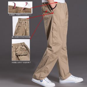 Pantalones de hombre Pantalones casuales lavables nuevos para hombres con múltiples bolsillos y pantalones de trabajo gordos Pantalones sueltos de algodón con cintura elástica grande Pantalones para hombres gordos 220330