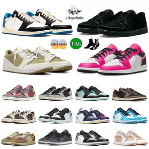 Grande taille 13 Hommes Jumpman 1S Low Basketball Chaussures 1 Ts Revers Mocha Black Phantom Golf Olive Tie-Dye Bred Royal Toe Panda Fierce Pink Jodens Femmes Lows Baskets