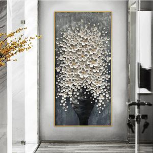 Pintura en lienzo de flores abstractas de gran tamaño, envío gratis, imagen artística de pared, carteles modernos para sala de estar, decoración del hogar, una pieza