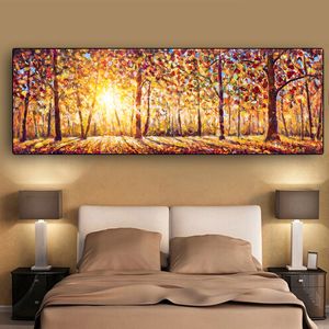 Grande taille abstraite arbre peinture à l'huile sur toile forêt soleil affiches et impressions pour salon chevet peinture décor à la maison