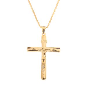 Collar cruzado de gran tamaño, colgante de pieza de crucifijo INRI de Jesús, cadena de oro para hombres, joyería católica, regalos de navidad