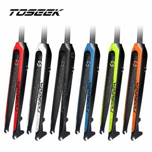 Bike Forks TOSEEK Full 3K Carbon Fiber Mountain Fork Fit For Wheel 26er 27.5er 29er Straight Tube 28.6mm Bicycle MTB Front 230907